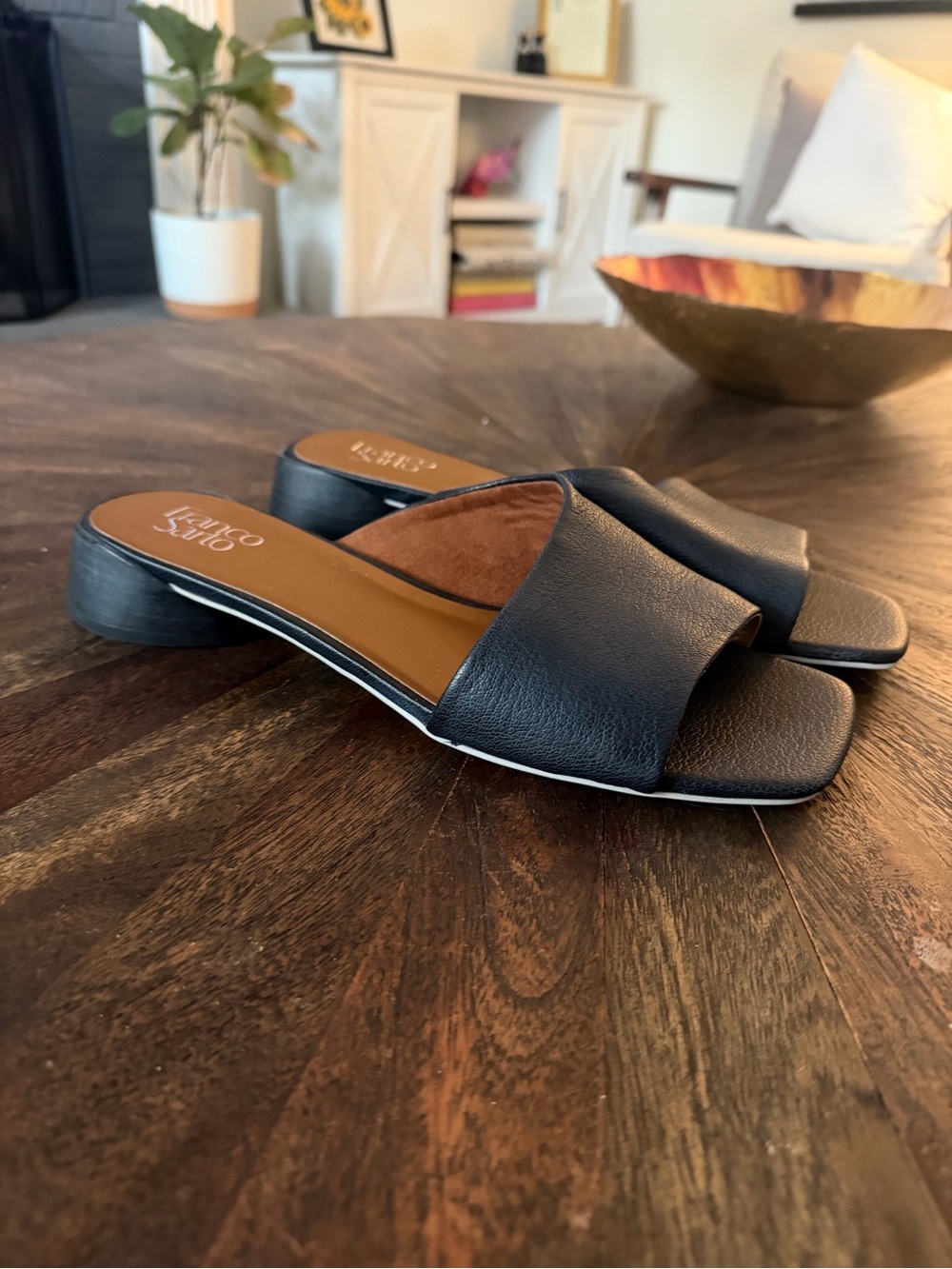 Franco Sarto Leslie Black Slide Sandals - Women's Open-Toe Mule - Picture 2 of 10